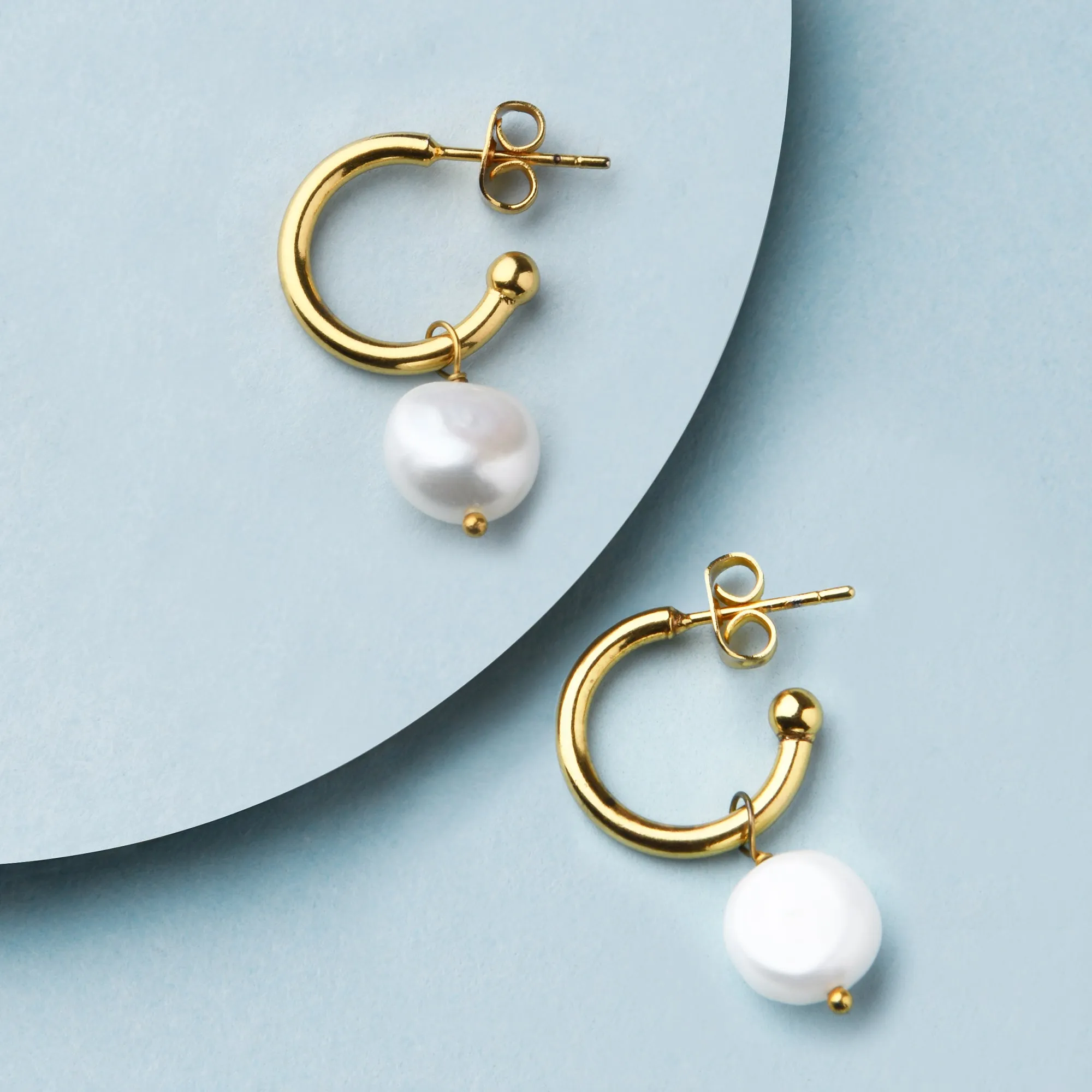 Real Gold Plated Z Chunky Pearl Drop Hoops Earring For Women By Accessorize London