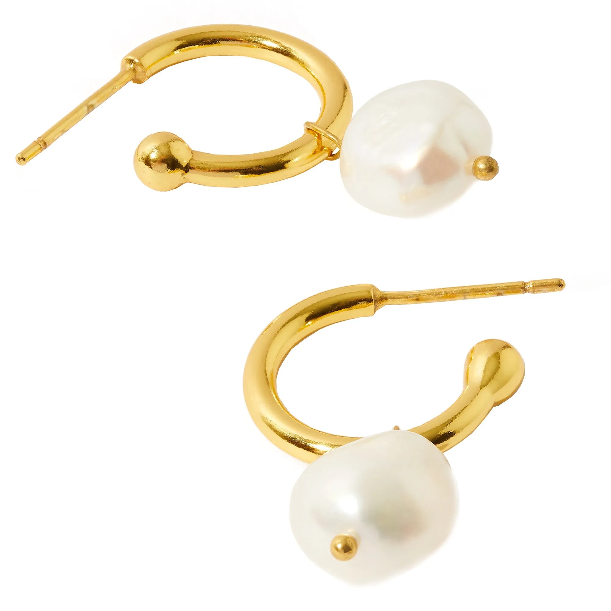 Real Gold Plated Z Chunky Pearl Drop Hoops Earring For Women By Accessorize London