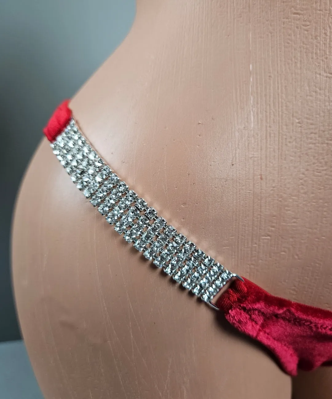 Red Velvet Rhinestone Thong Bikini