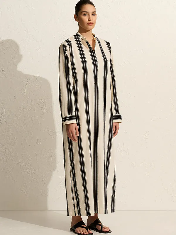 Relaxed Stripe Djellaba in Nero Stripe