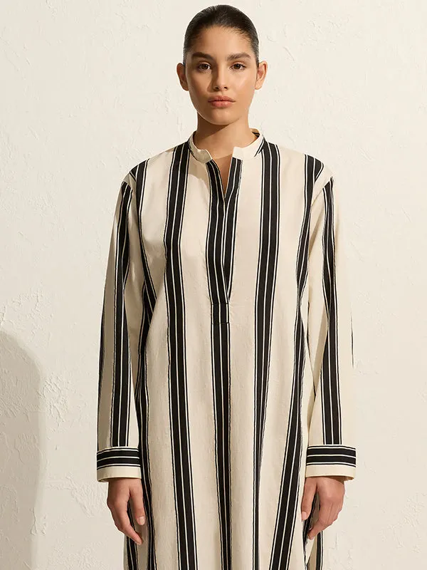 Relaxed Stripe Djellaba in Nero Stripe