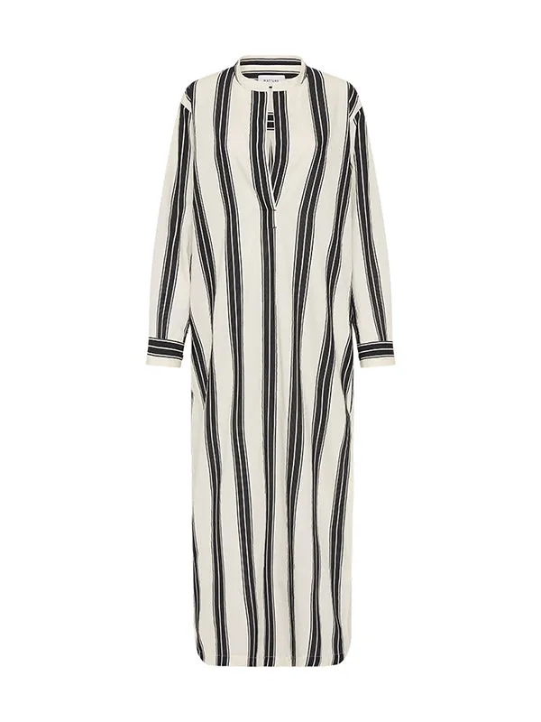 Relaxed Stripe Djellaba in Nero Stripe