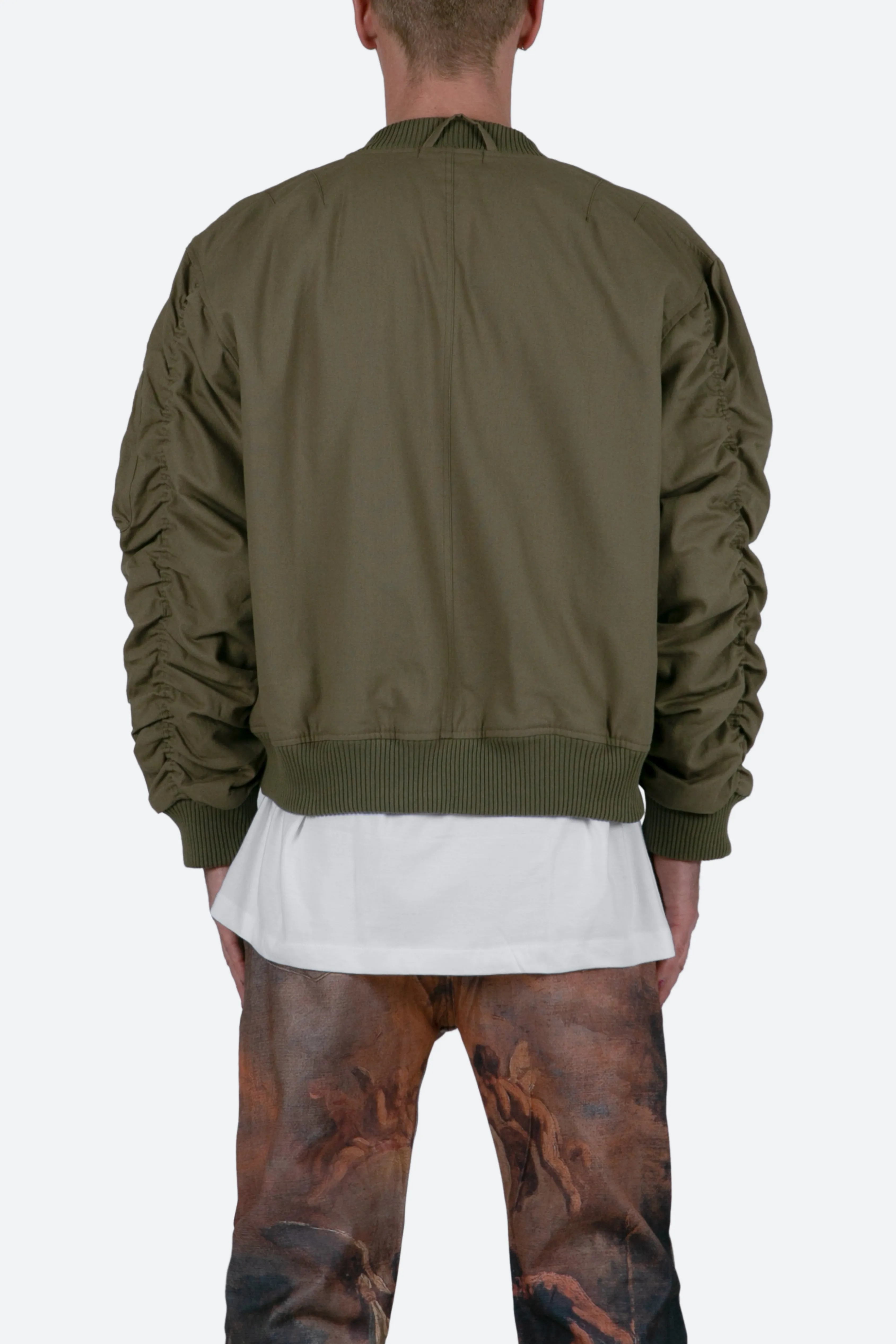 Ruched Bomber Jacket - Olive