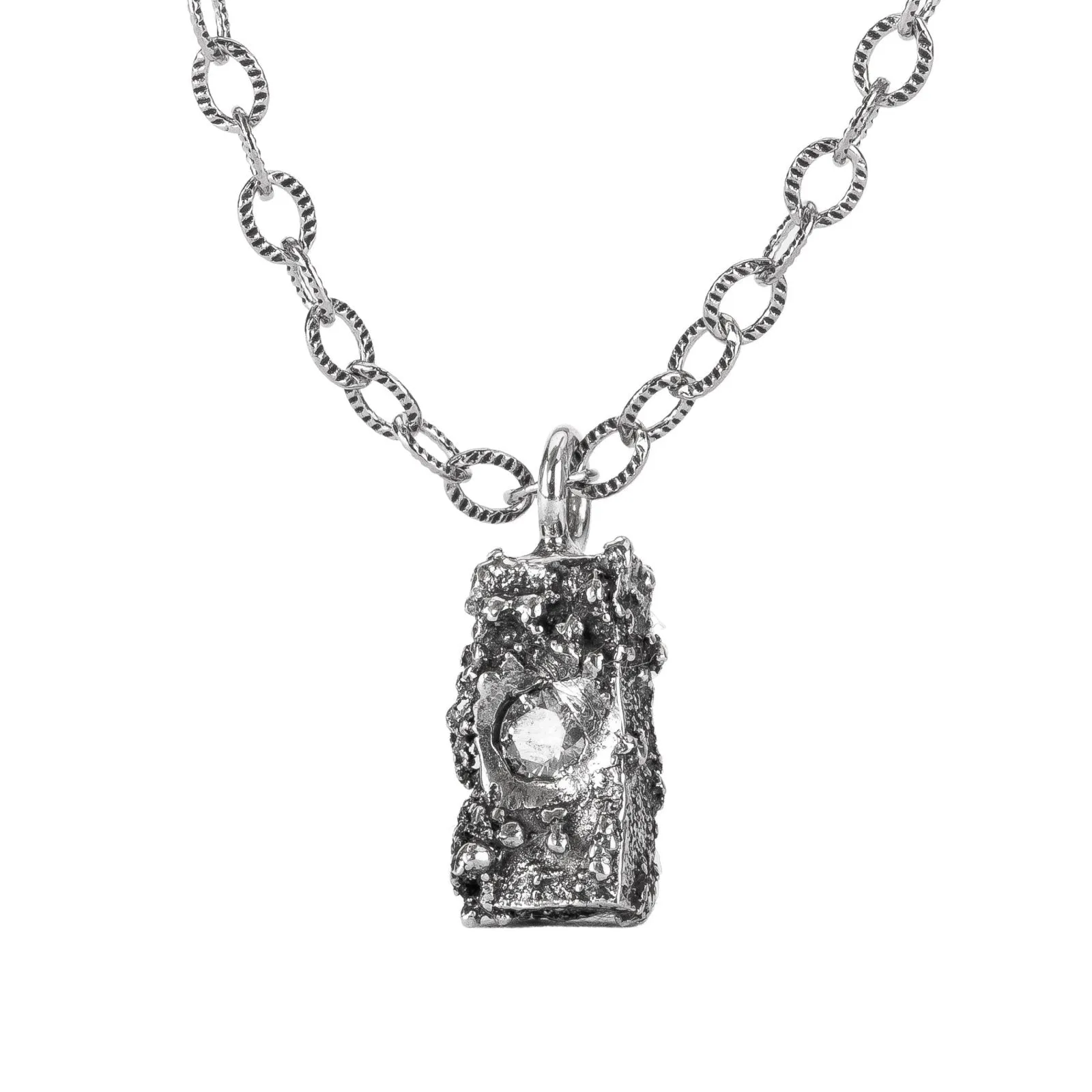 Silvermist Diamond Rugged Textured Brick Necklace