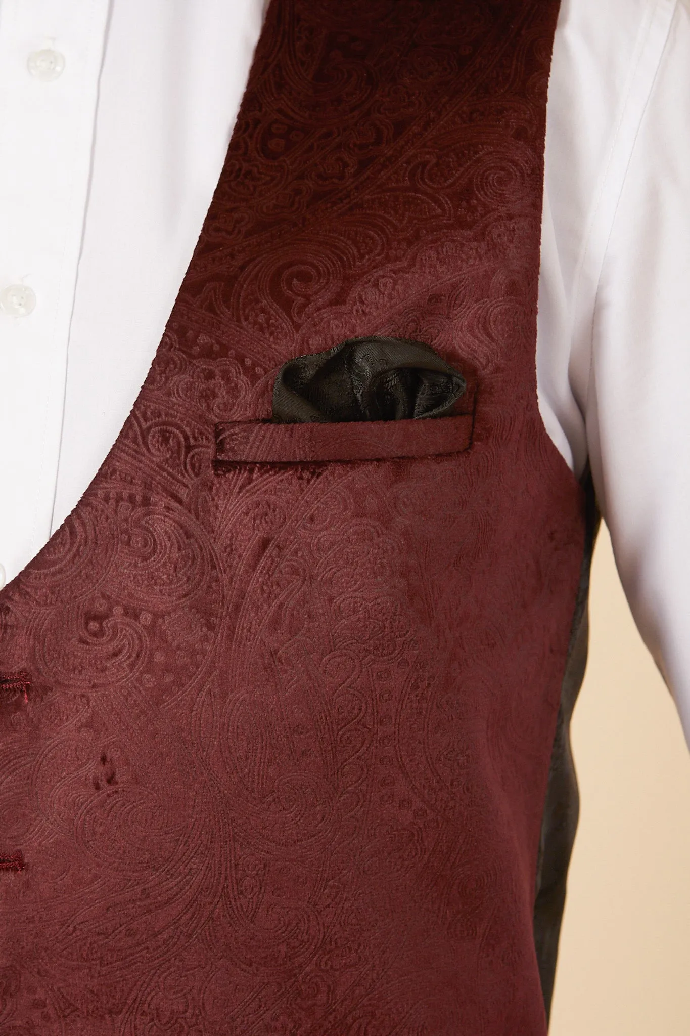 SIMON - Wine Velvet Jacquard Waistcoat