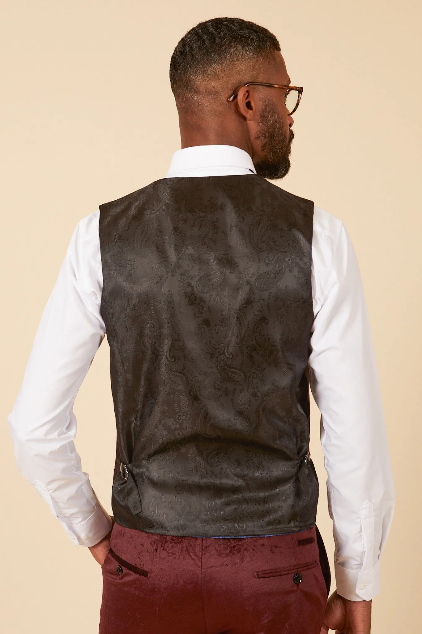 SIMON - Wine Velvet Jacquard Waistcoat