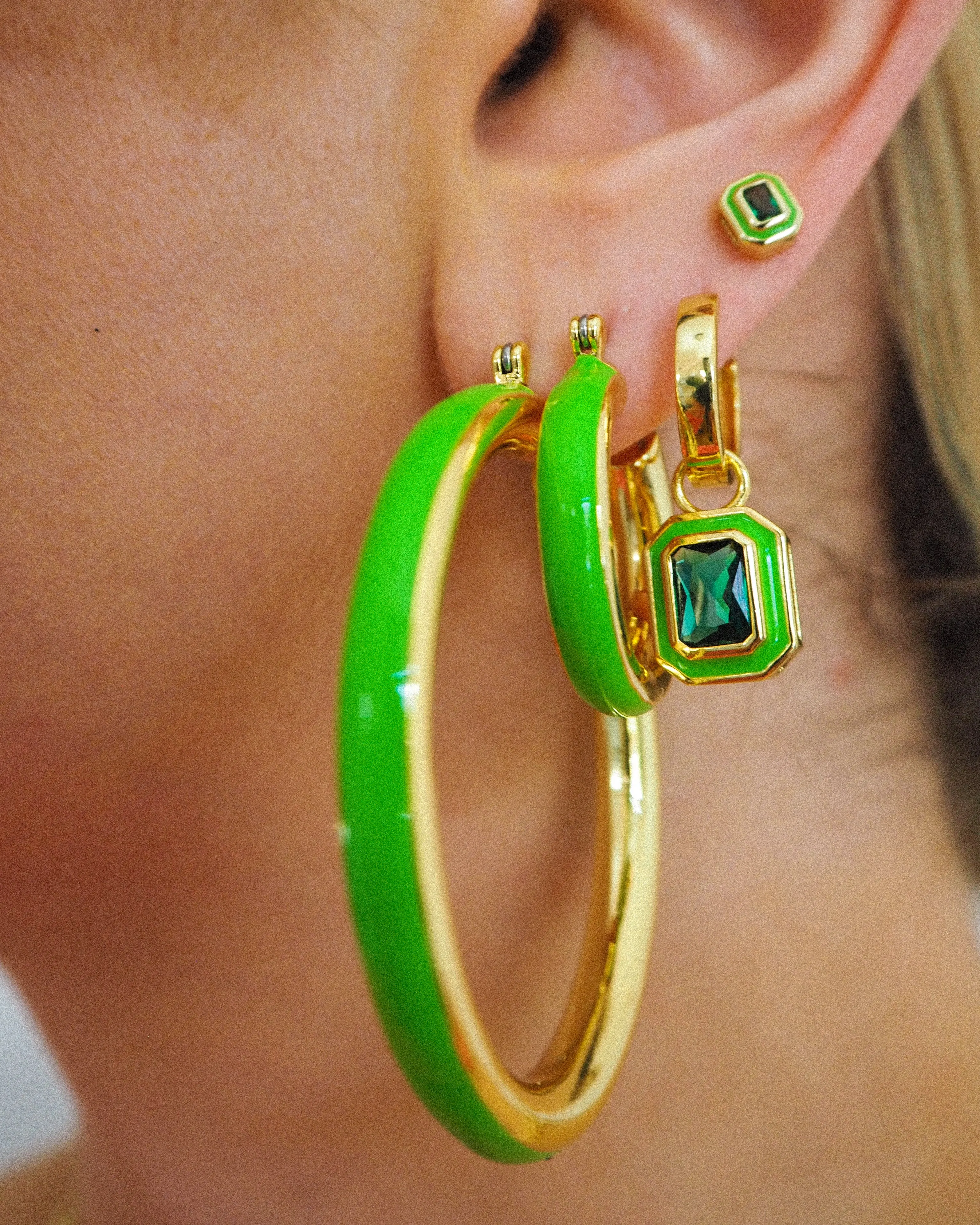 Stripe Amalfi Hoops- Bright Green- Gold