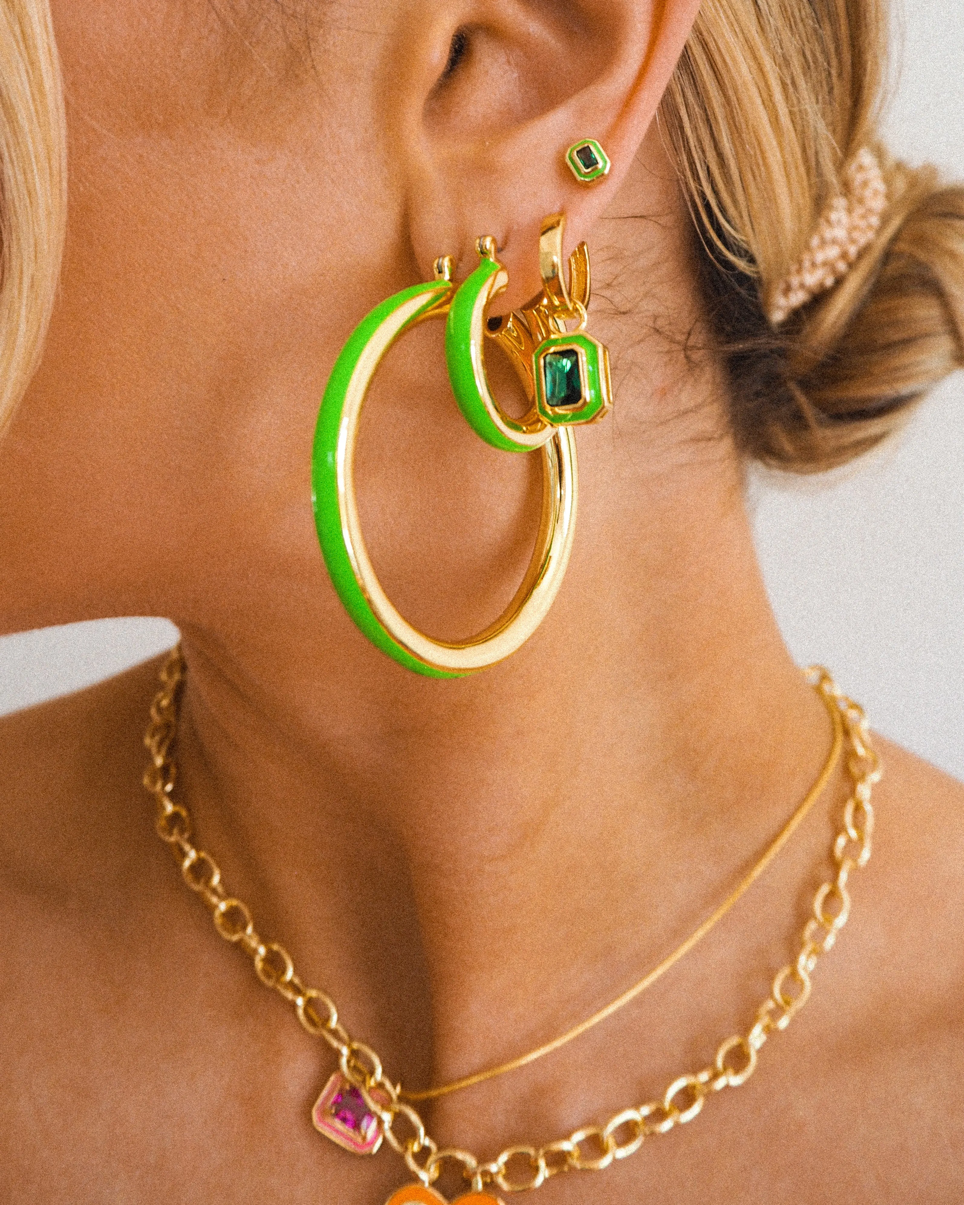 Stripe Amalfi Hoops- Bright Green- Gold