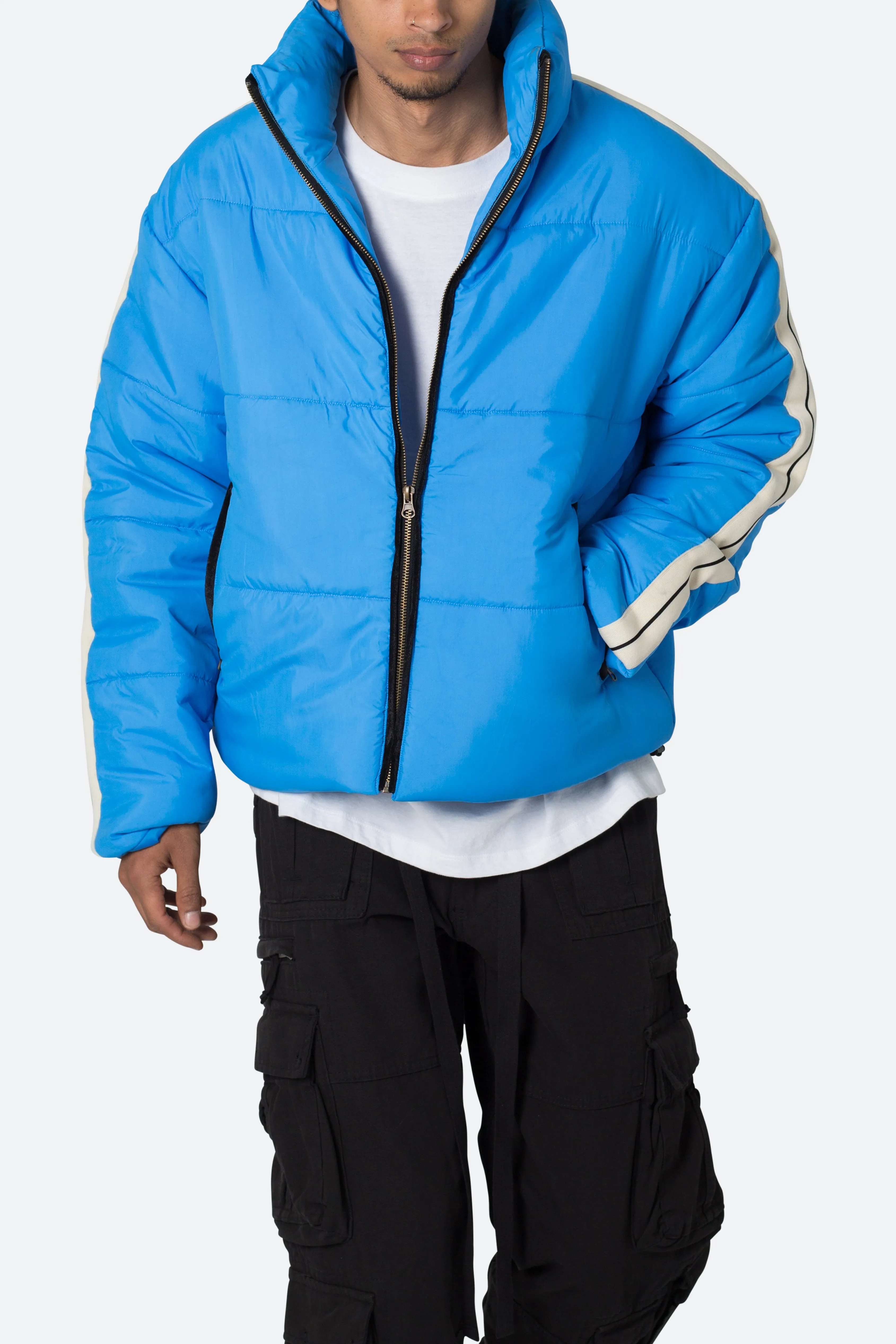 Striped Puffer Jacket - Blue