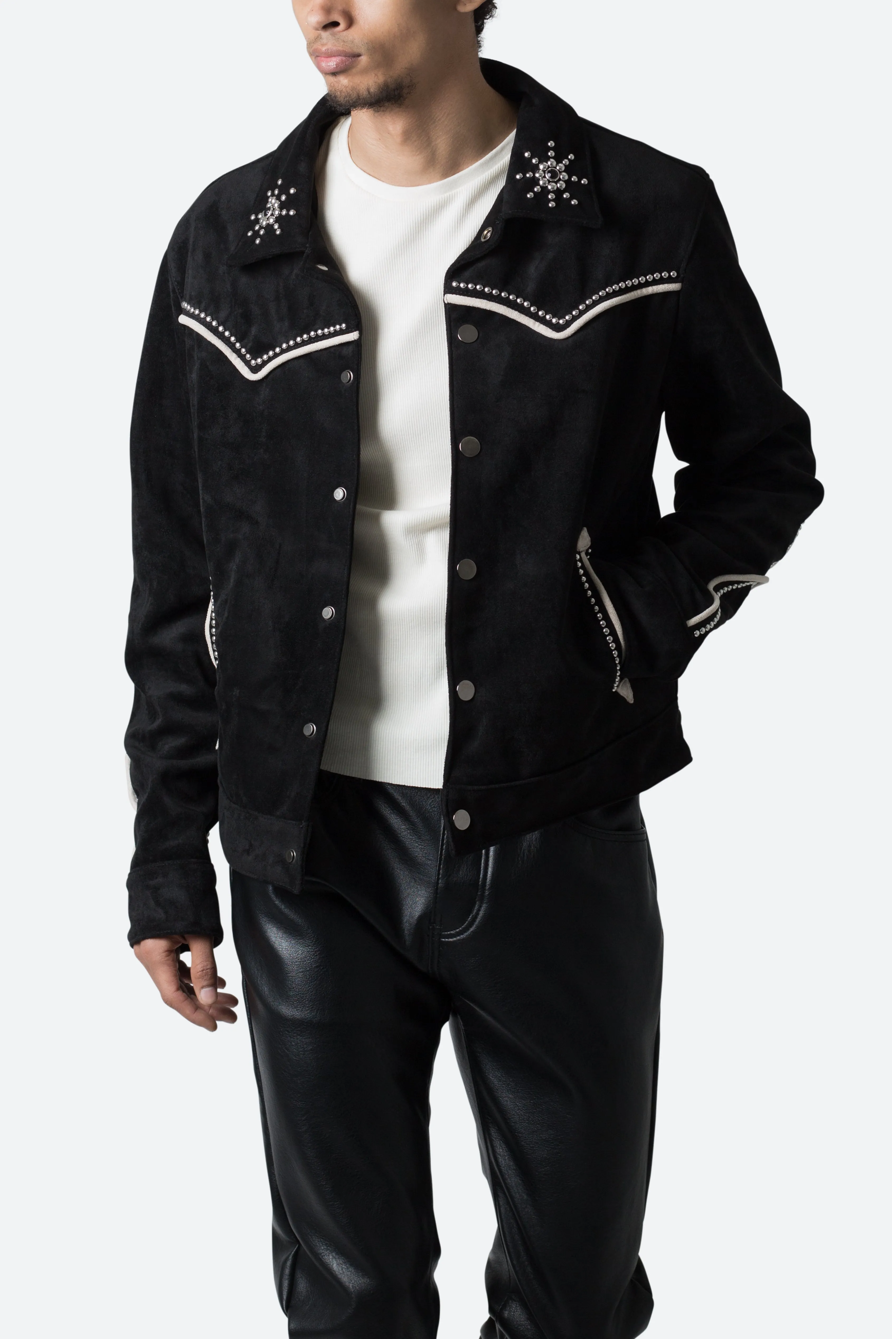 Suede Collared Jacket - Black