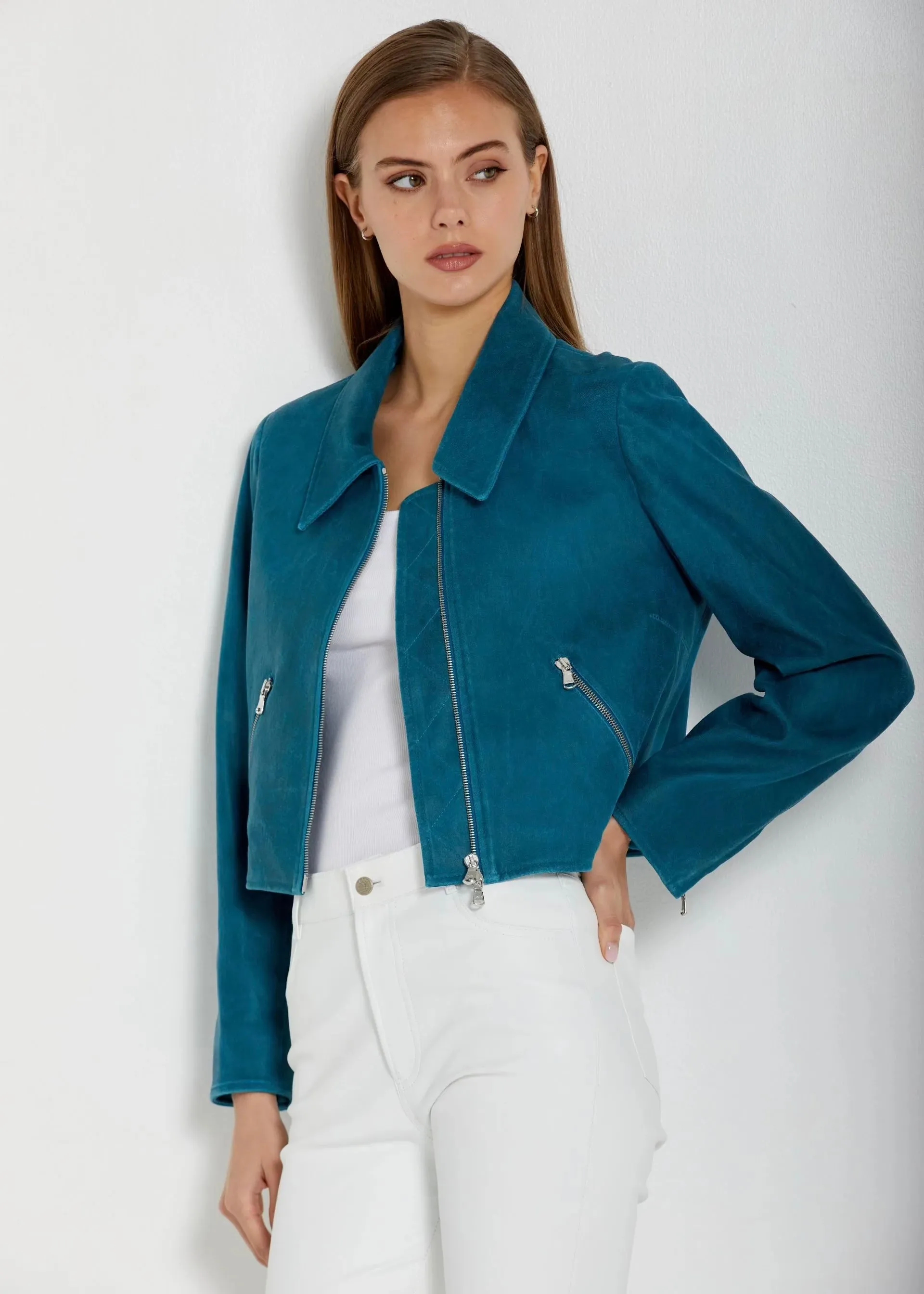 Susan Bender Relaxed Flight Jacket- Teal