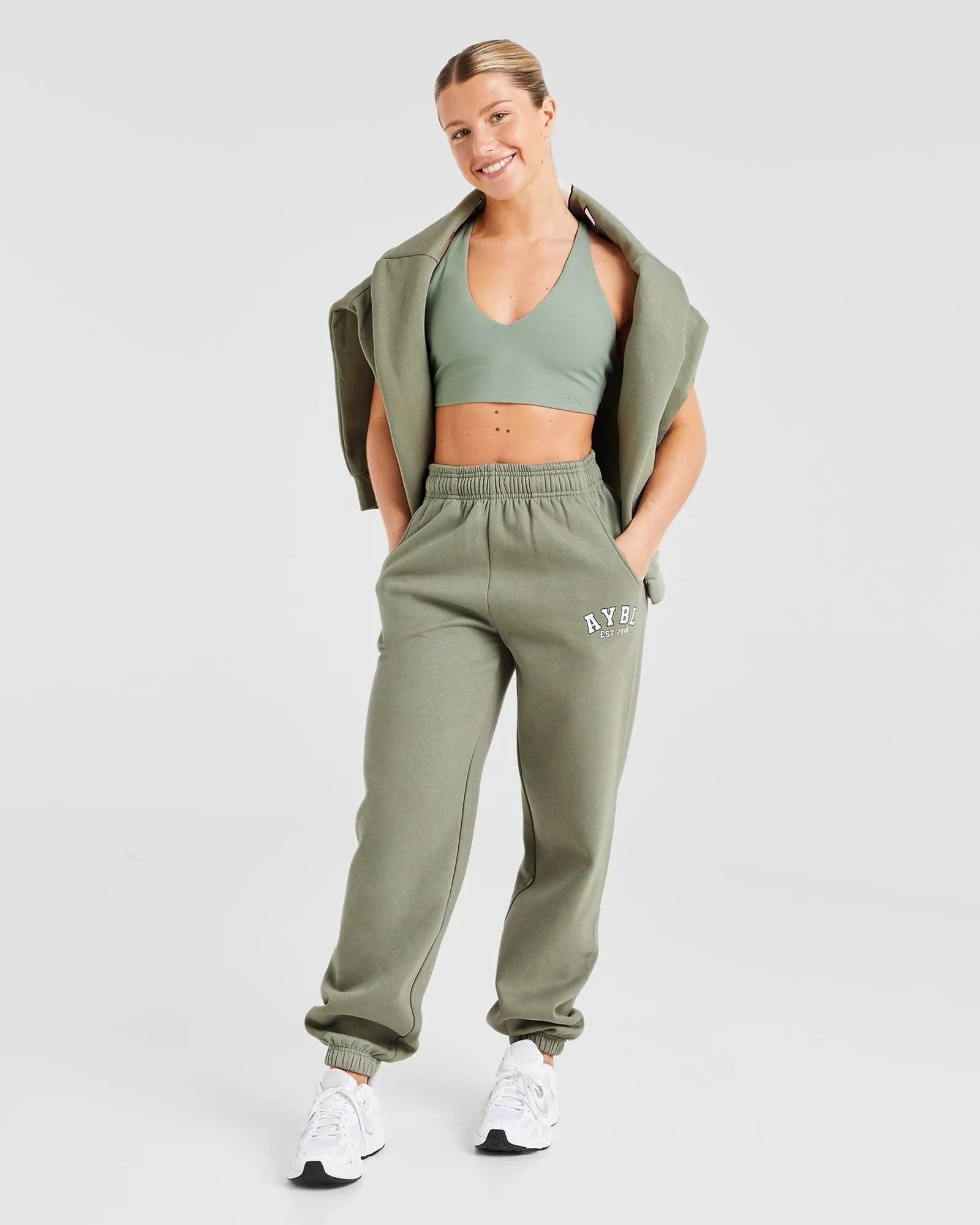 Varsity Graphic Oversized Joggers - Muted Olive