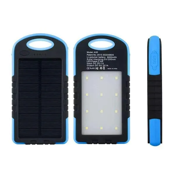 Water-Resistant 8,000mAH Rugged Solar Dual-USB Charger and LED Light