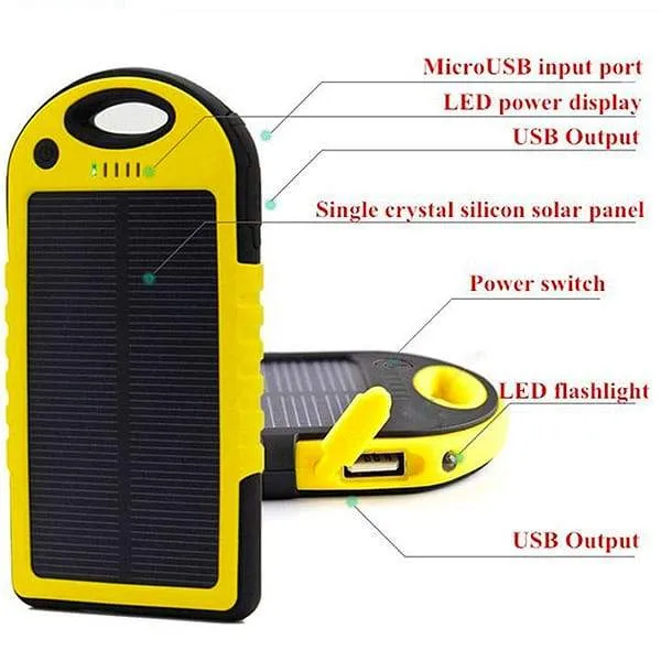 Water-Resistant 8,000mAH Rugged Solar Dual-USB Charger and LED Light