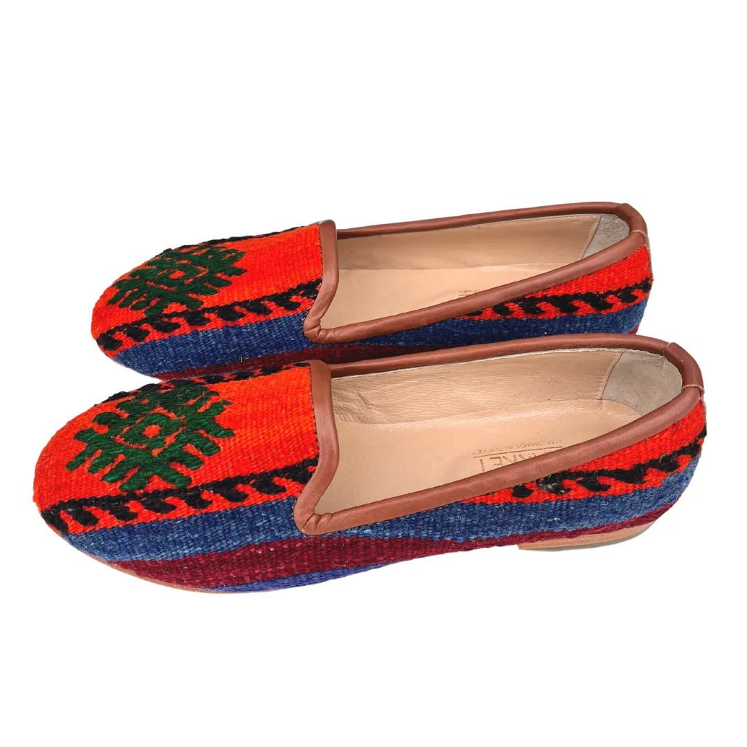 Women's Turkish Kilim Loafers | Bright Red with Patterns